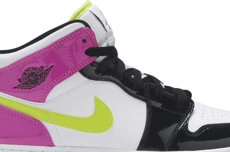 Air Jordan 1 Mid SE GS Cyber Active Fuchsia sneakers, white