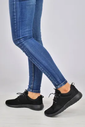 All Black Wedged Sole Lace Up Trainers - Kira