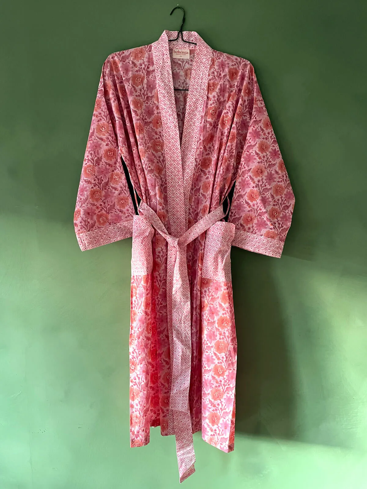 Block Print Cotton Robe, Vintage Pink