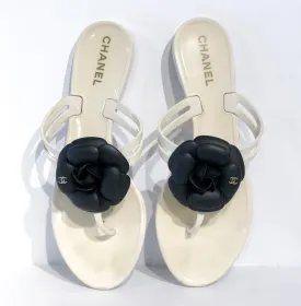 Chanel White Flower Flip Flop