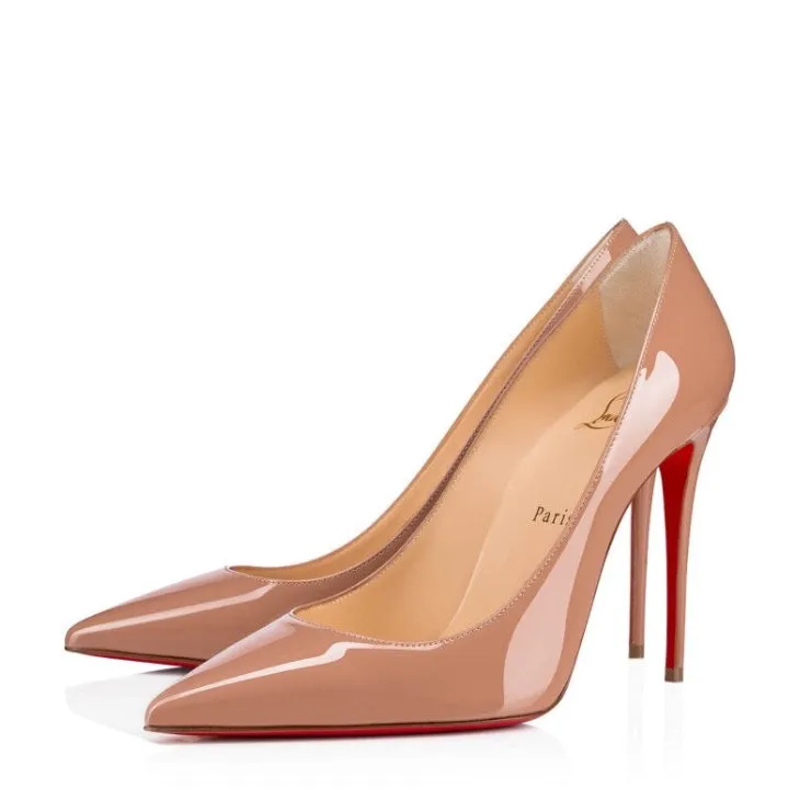 Christian Louboutin Decollete 554 100 Nude Patent Leather Pump Heels 36 UK 3