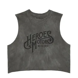 Crop Top "Heroes Motors Malibu" Vintage Gray