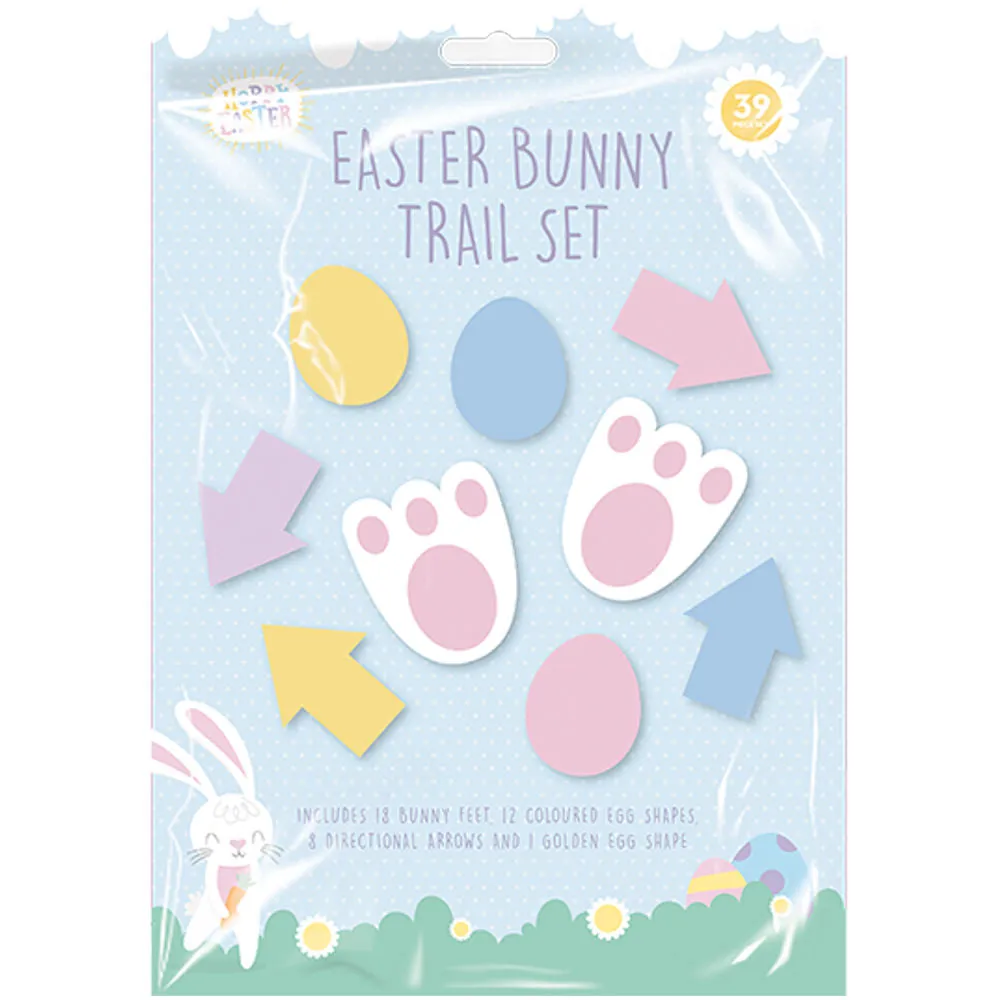 Easter Bunny Trail Set 39 Piece - Easter Egg Hunt Decorations Game Kit Easter Party Supplies Bunny Footprint Stickers