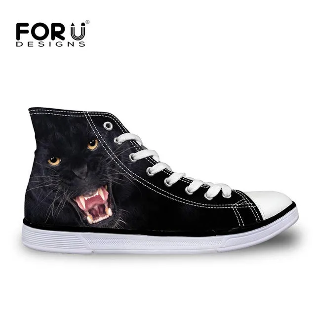 FORUDESIGNS Fashion Mens Casual Shoes 3D Animals Wolf High Top Shoes,Pet Dog Husky Printed Flats Man Canvas Shoes Male Footwear