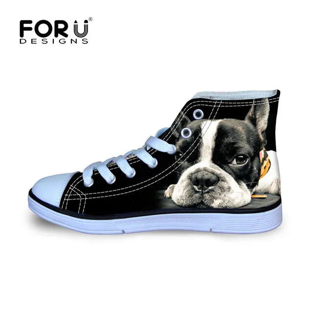 FORUDESIGNS Fashion Mens Casual Shoes 3D Animals Wolf High Top Shoes,Pet Dog Husky Printed Flats Man Canvas Shoes Male Footwear