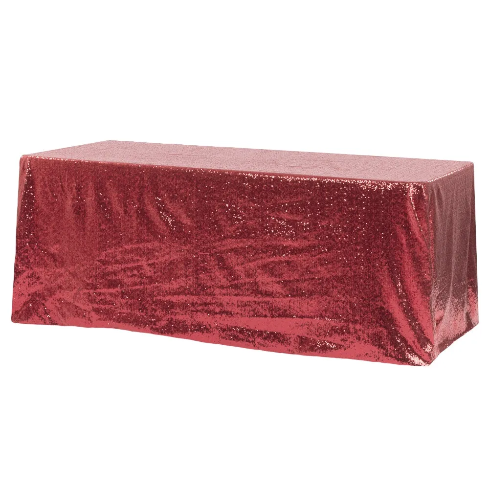 Glitz Sequin 90"x132" Rectangular Tablecloth - Burgundy