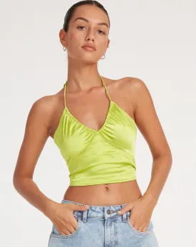 Haltri Crop Top in Satin Lime Green