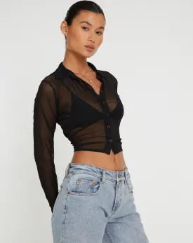 Kelly Cropped Shirt in Mesh Black