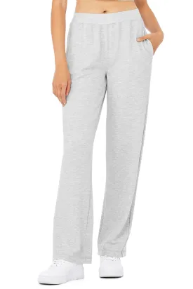 Micro Waffle High-Waist Pleasant Wide Leg Pant - Athletic Heather Grey