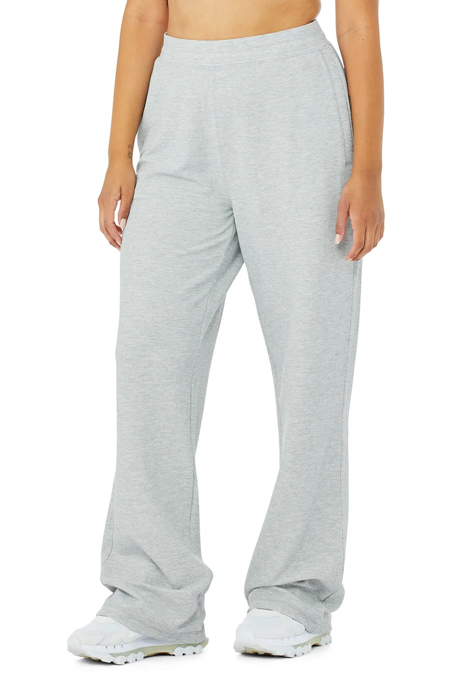 Micro Waffle High-Waist Pleasant Wide Leg Pant - Athletic Heather Grey