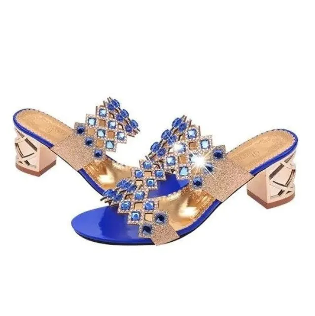 OCW Chunky Heel Sandals For Women Comfy Rhinestone Light Fashionable Footwear