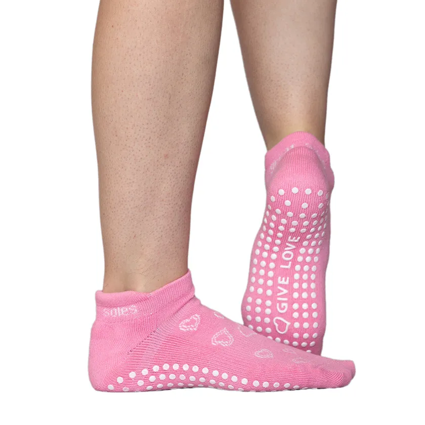 Roxy Heart Tab Back Grip Sock - White/Pink