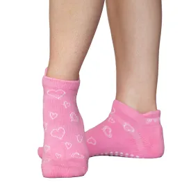 Roxy Heart Tab Back Grip Sock - White/Pink