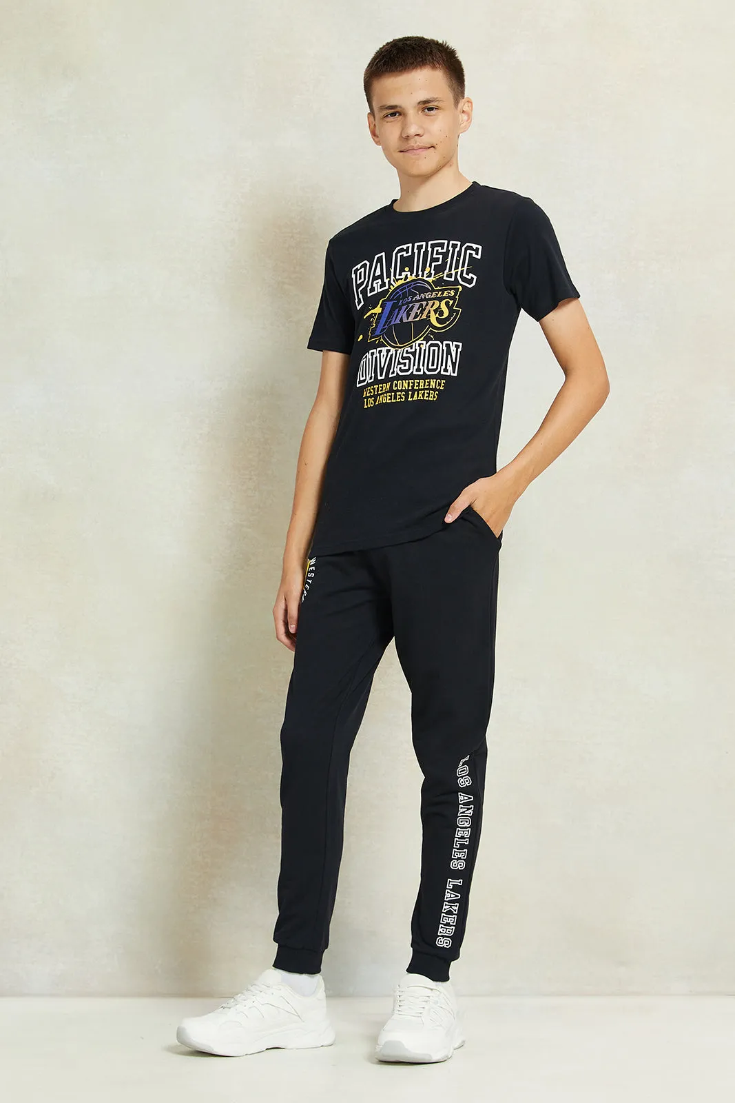 Senior Boys Black Lakers Printed Active Pants