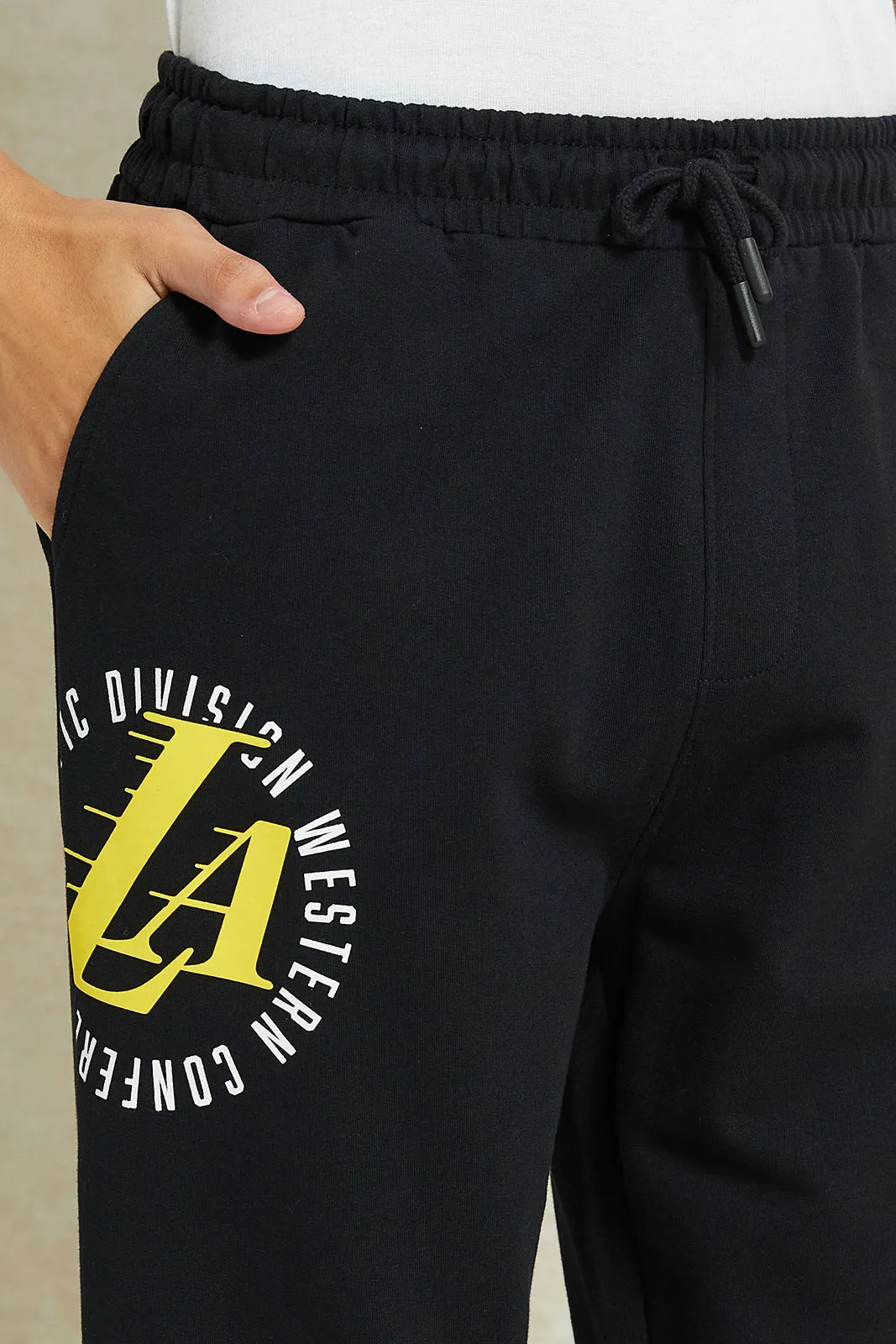 Senior Boys Black Lakers Printed Active Pants