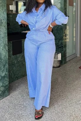 Stylish Striped Shirt & High Waist Pants Set